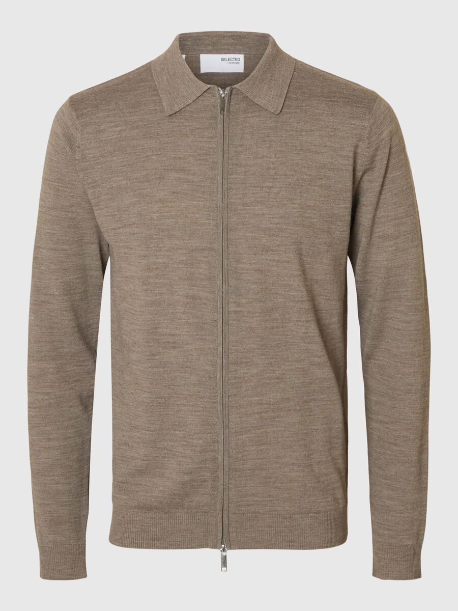 Selected WOLLGEMISCH STRICKJACKE MIT REISSVERSCHLUSS, Desert Taupe, highres - 16097977_DesertTaupe_001.jpg