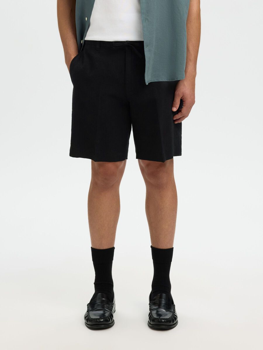 Product tile image - REGULAR FIT LINEN-BLEND SHORTS, Black | 16097604_Black