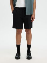 REGULAR FIT LINEN-BLEND SHORTS, Black, highres