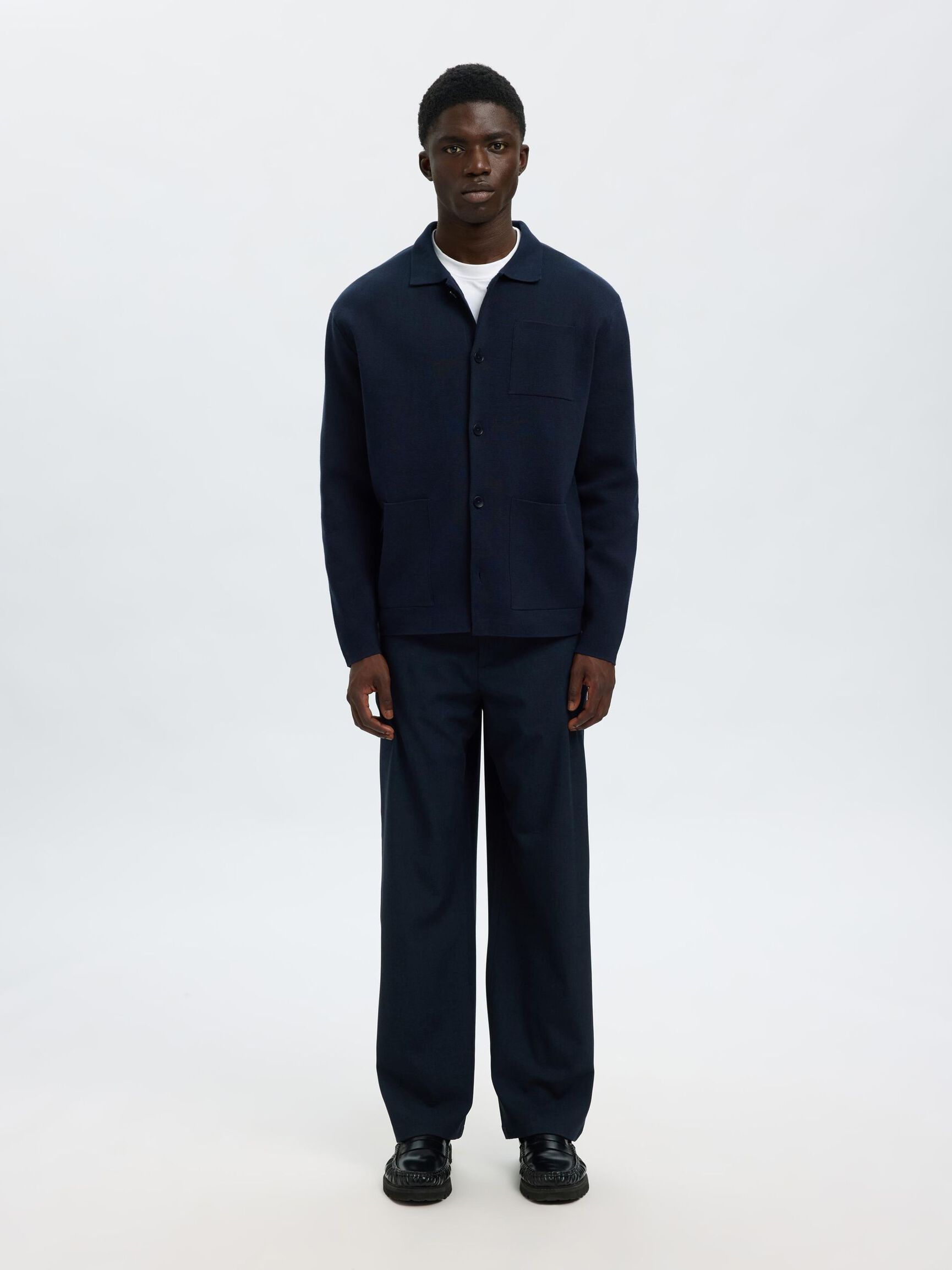 RELAXED FIT KNITTED CARDIGAN, Sky Captain, highres