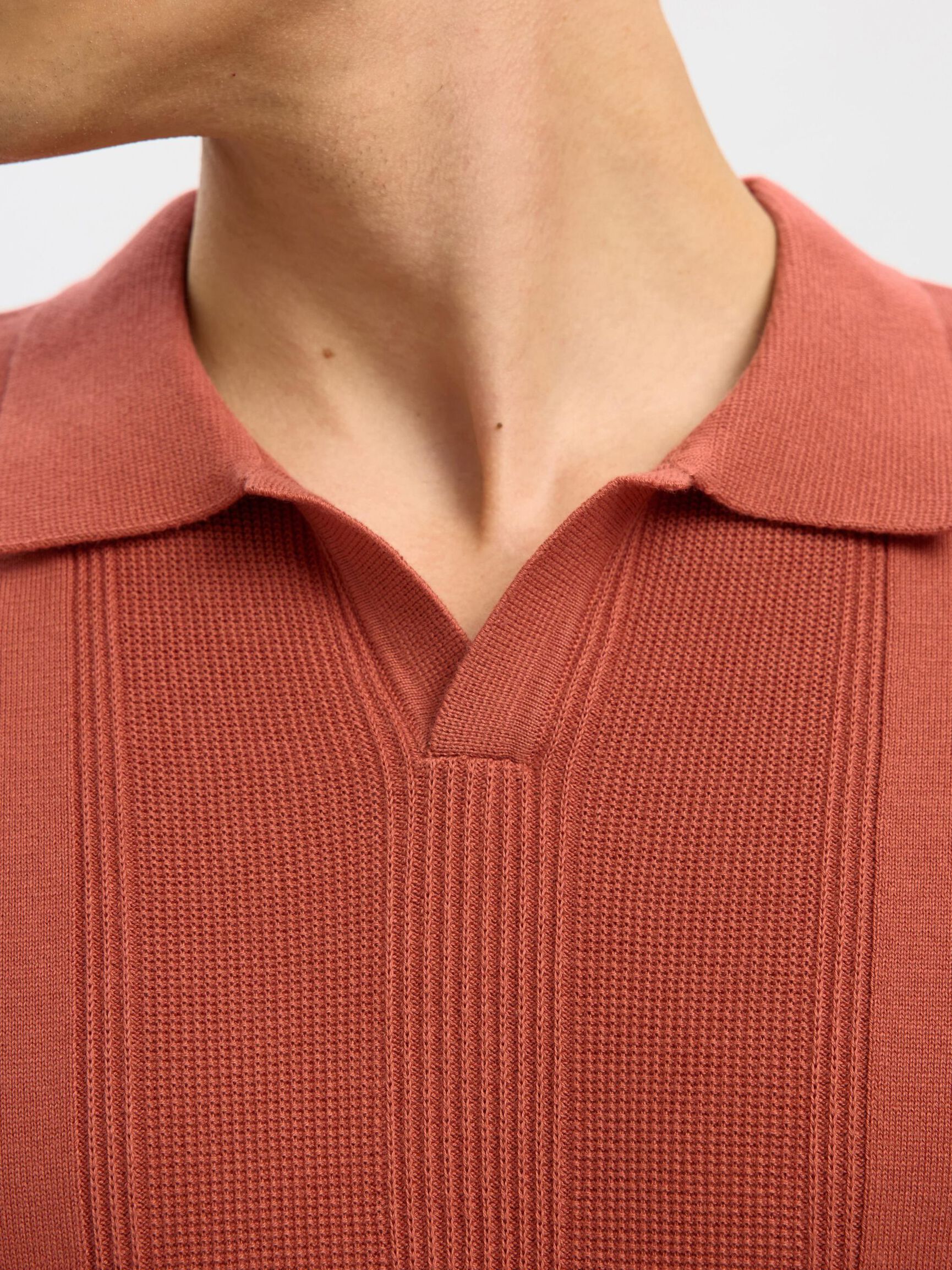 KORTE MOUWEN GEBREIDE POLO, Etruscan Red, highres