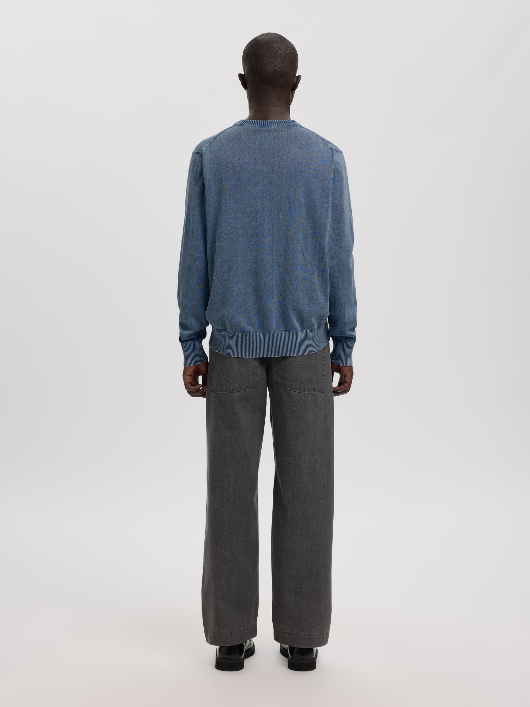 BAUMWOLL PULLOVER MIT RUNDHALSAUSSCHNITT, Dusty Blue, highres