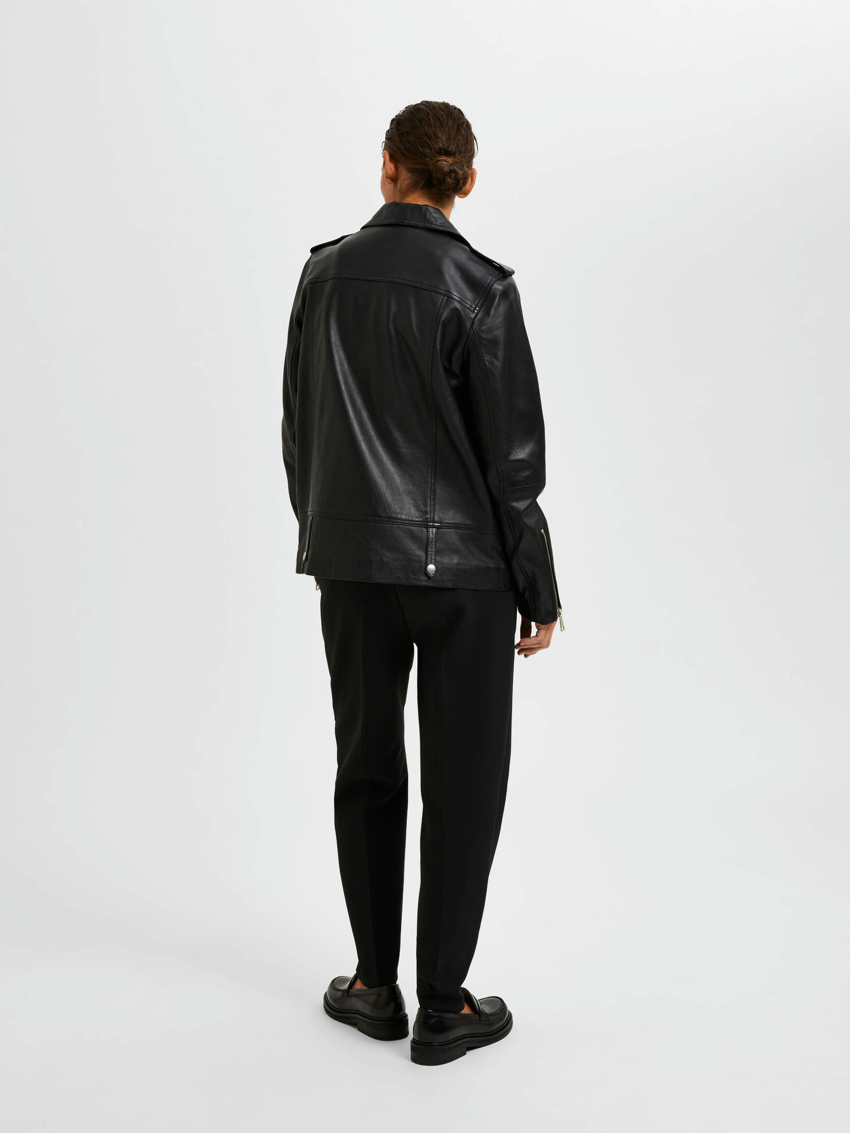 OVERSIZED LEATHER JACKET, Black, highres