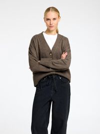 ULDBLANDING STRIKKET CARDIGAN, Morel, highres