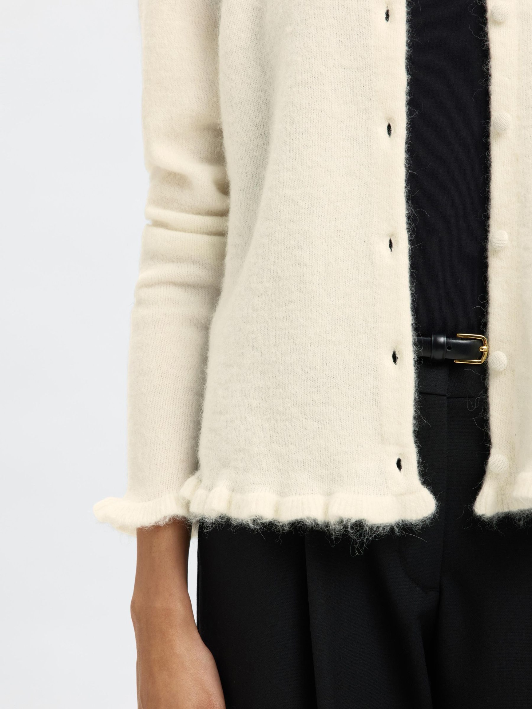 WOOL BLEND KNITTED CARDIGAN, Snow White, highres