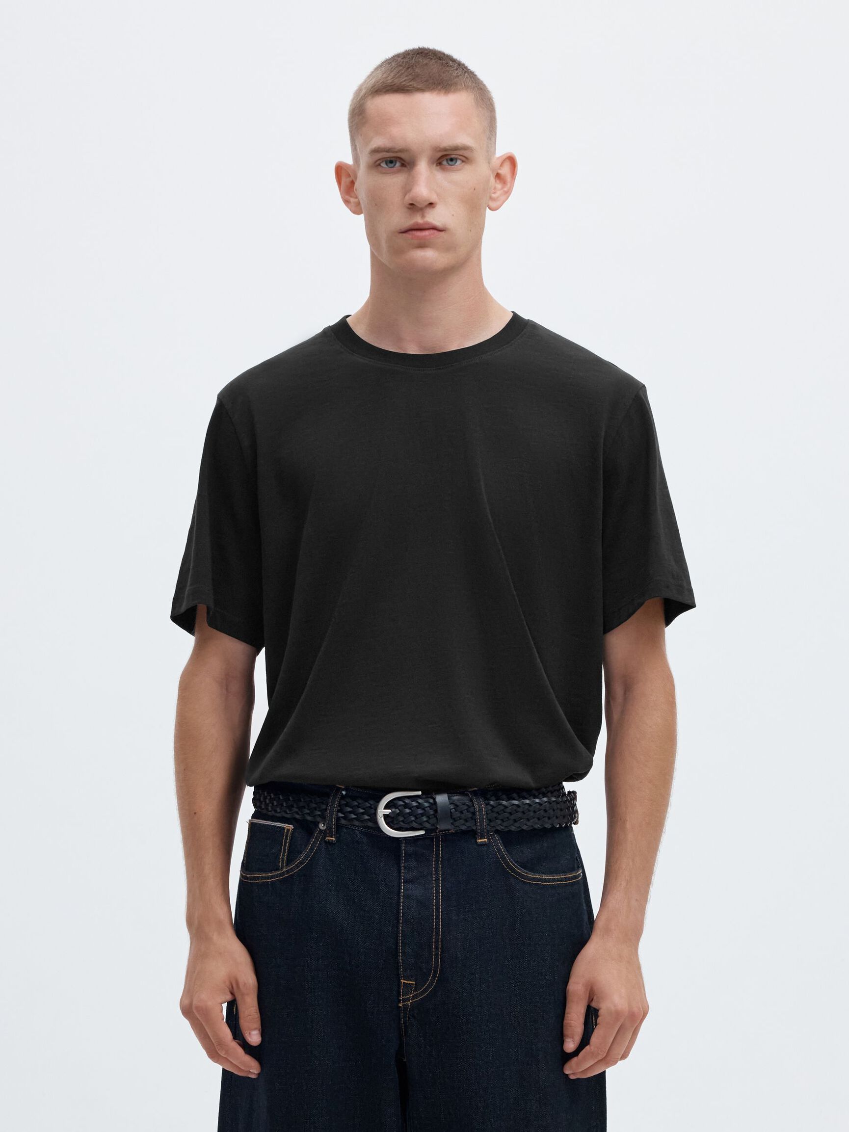 COTTON SLUB T-SHIRT, Black, highres