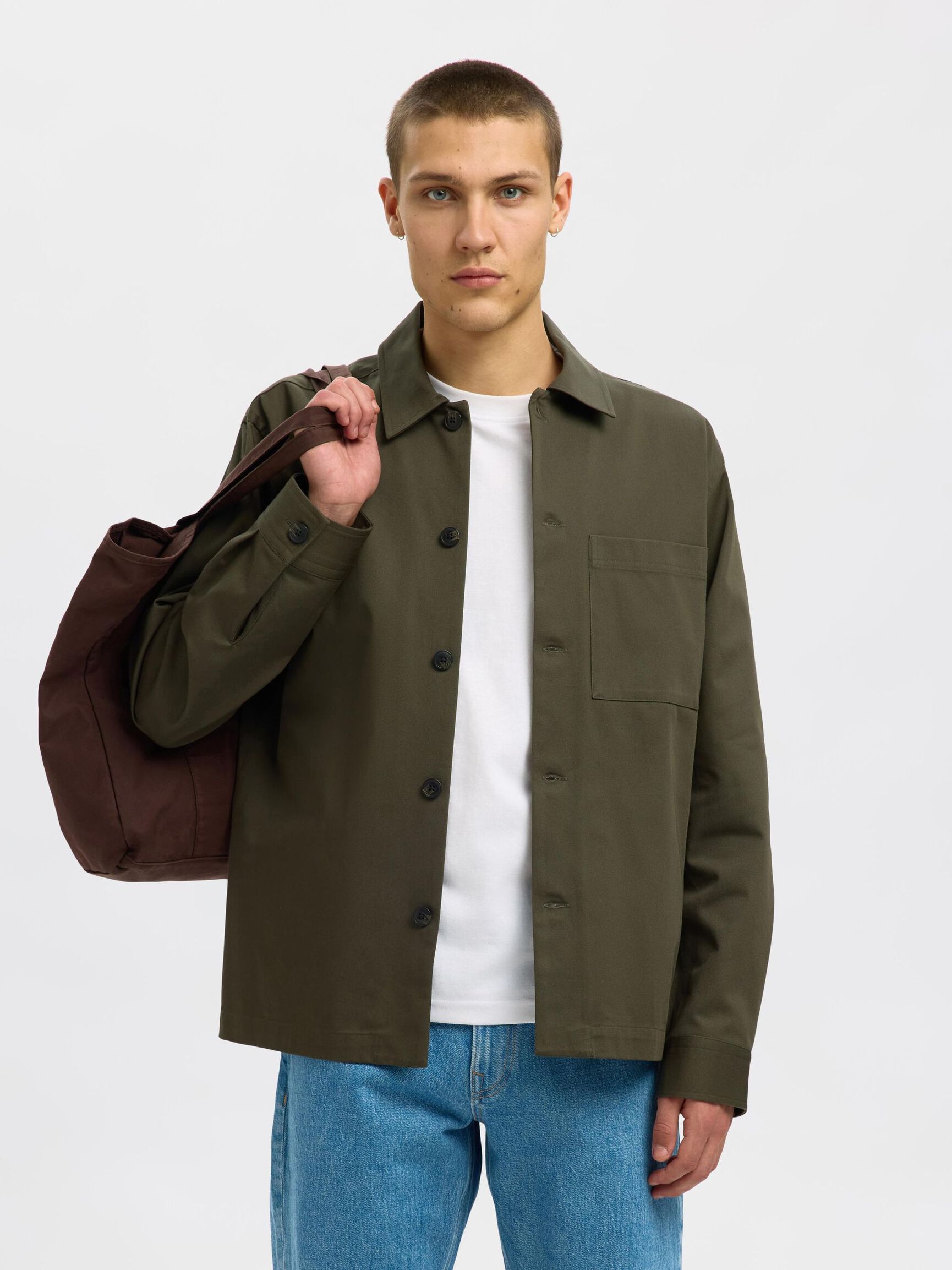 REGULAR FIT KATOEN OVERSHIRT, Forest Night, highres