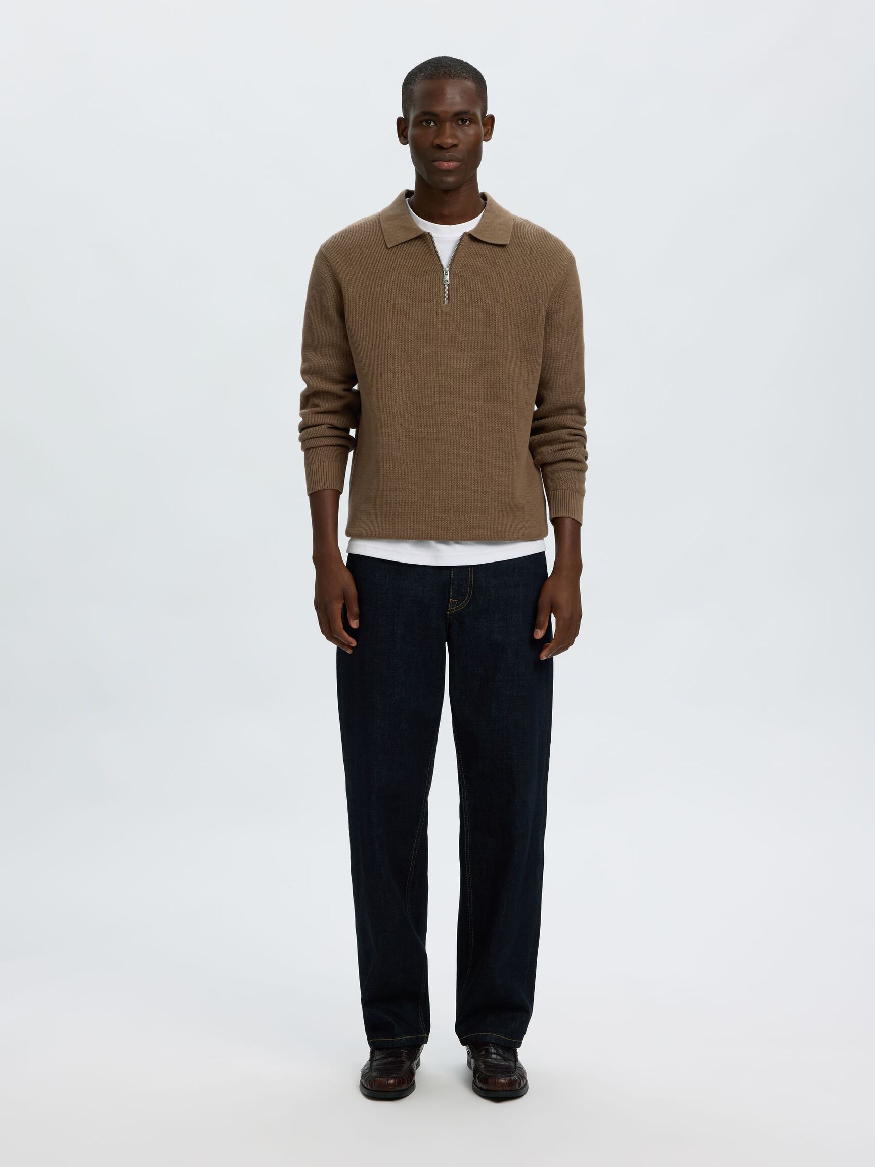 LONG SLEEVED HALF-ZIP JUMPER, Morel, highres