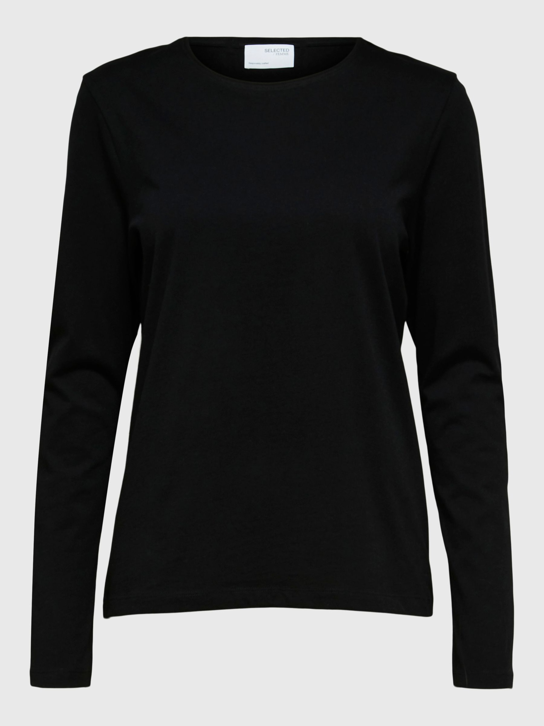 BOMULLSSYDD LÅNGÄRMAD T-SHIRT, Black, highres