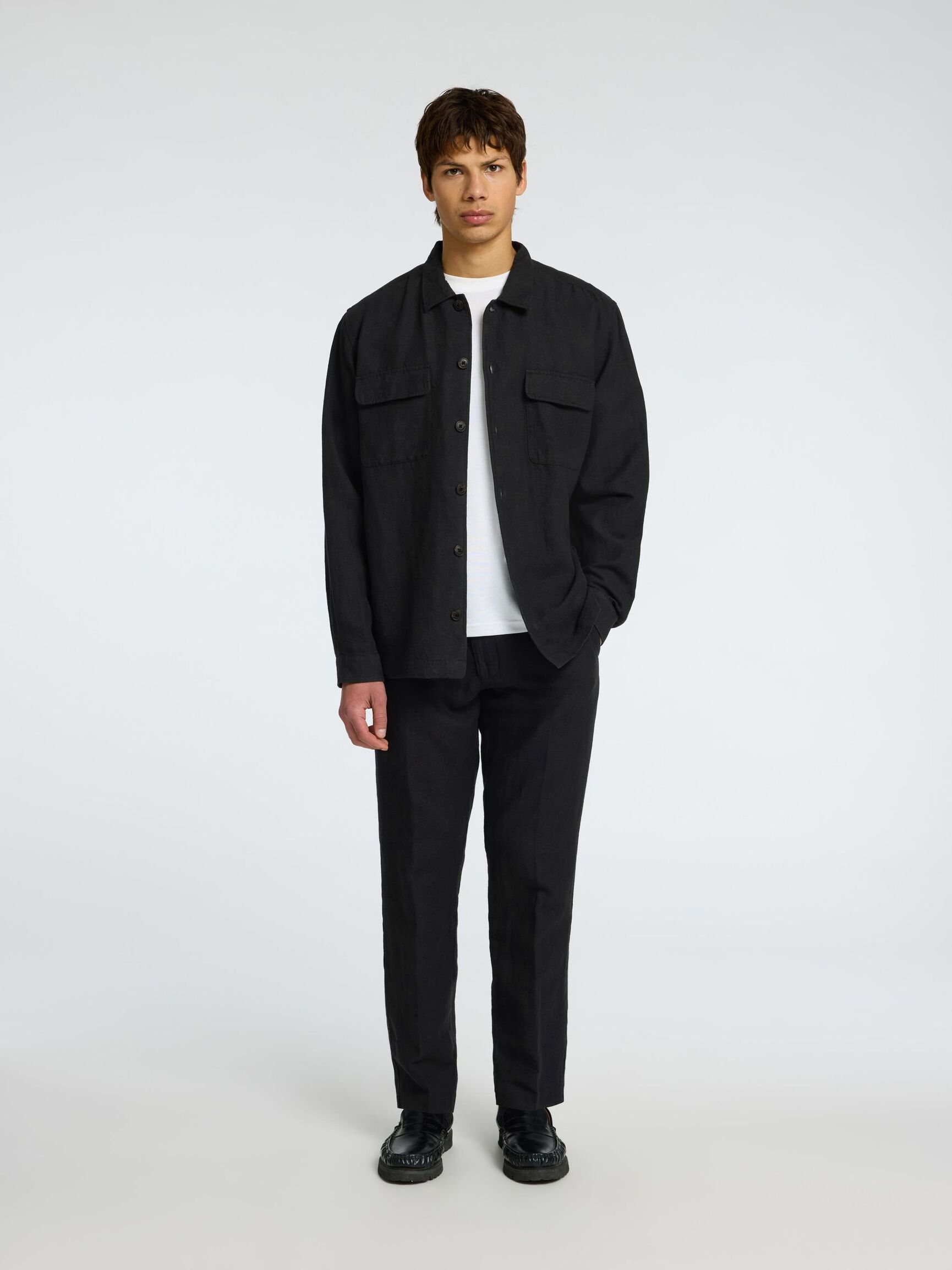 LINEN BLEND OVERSHIRT, Black, highres
