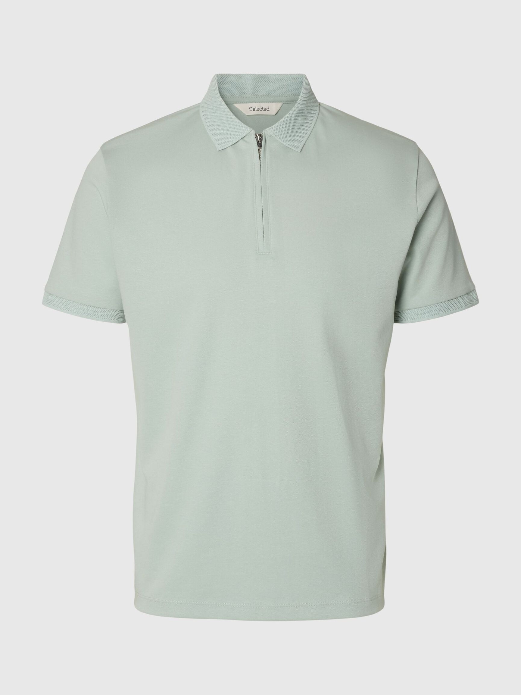ZIPPER POLOHEMD AUS STRICK, Aqua Gray, highres