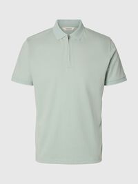 ZIPPER POLOHEMD AUS STRICK, Aqua Gray, highres