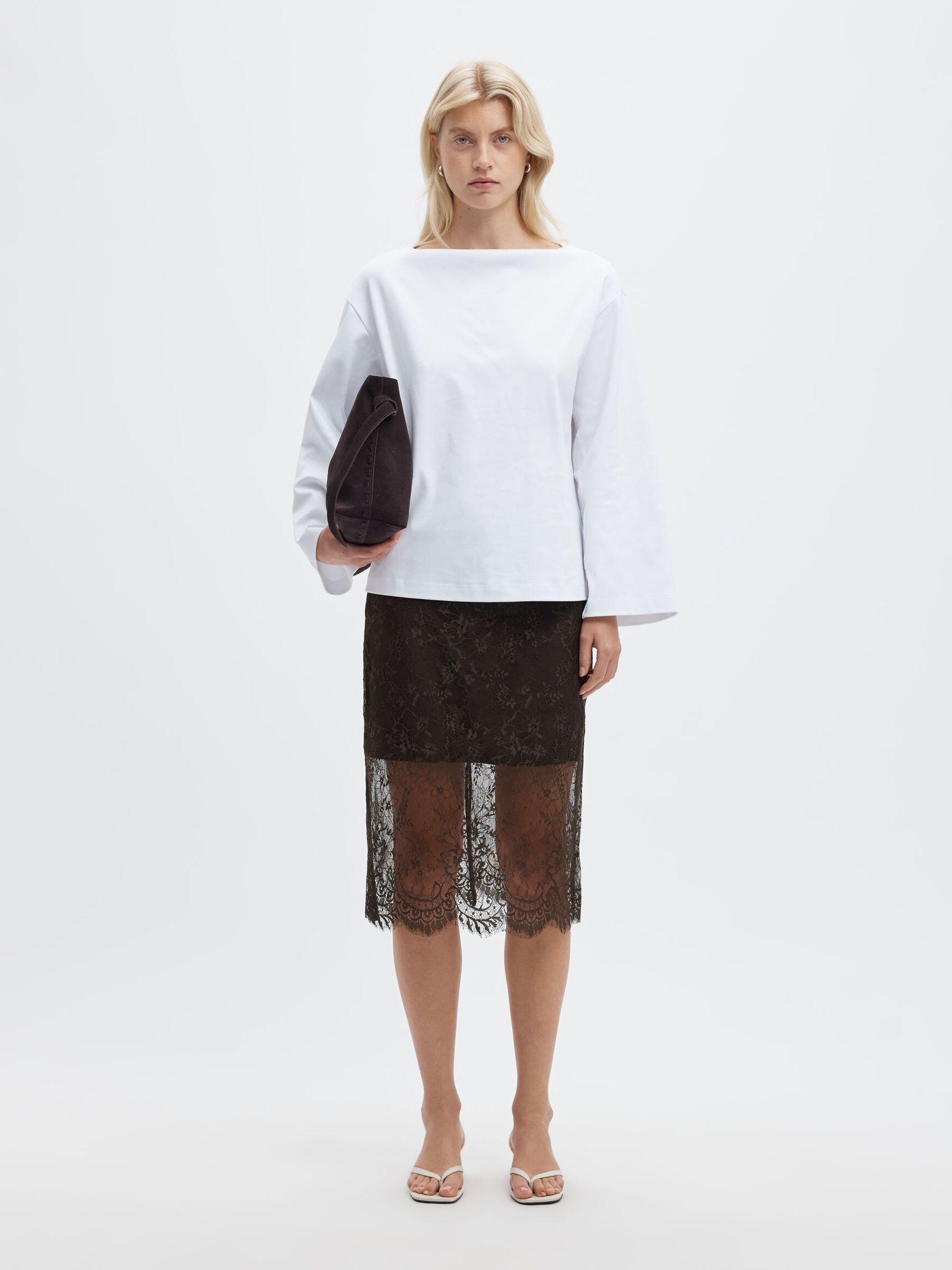 LACE MIDI SKIRT, Delicioso, highres
