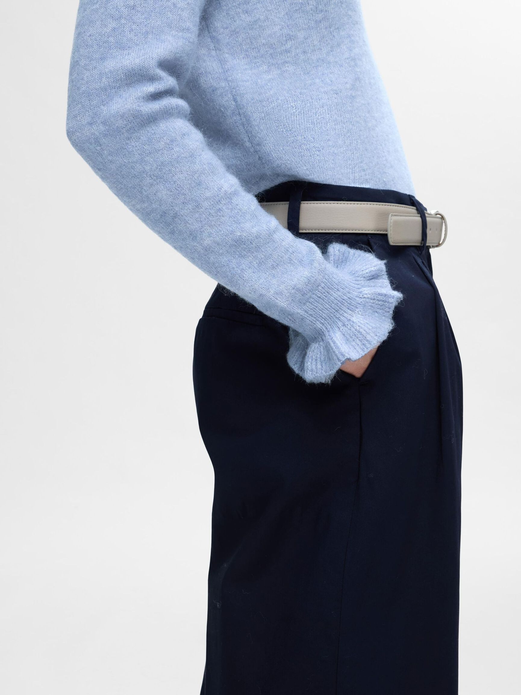 WOOL BLEND RUFFLED SLEEVE PULLOVER, Endless Sky, highres