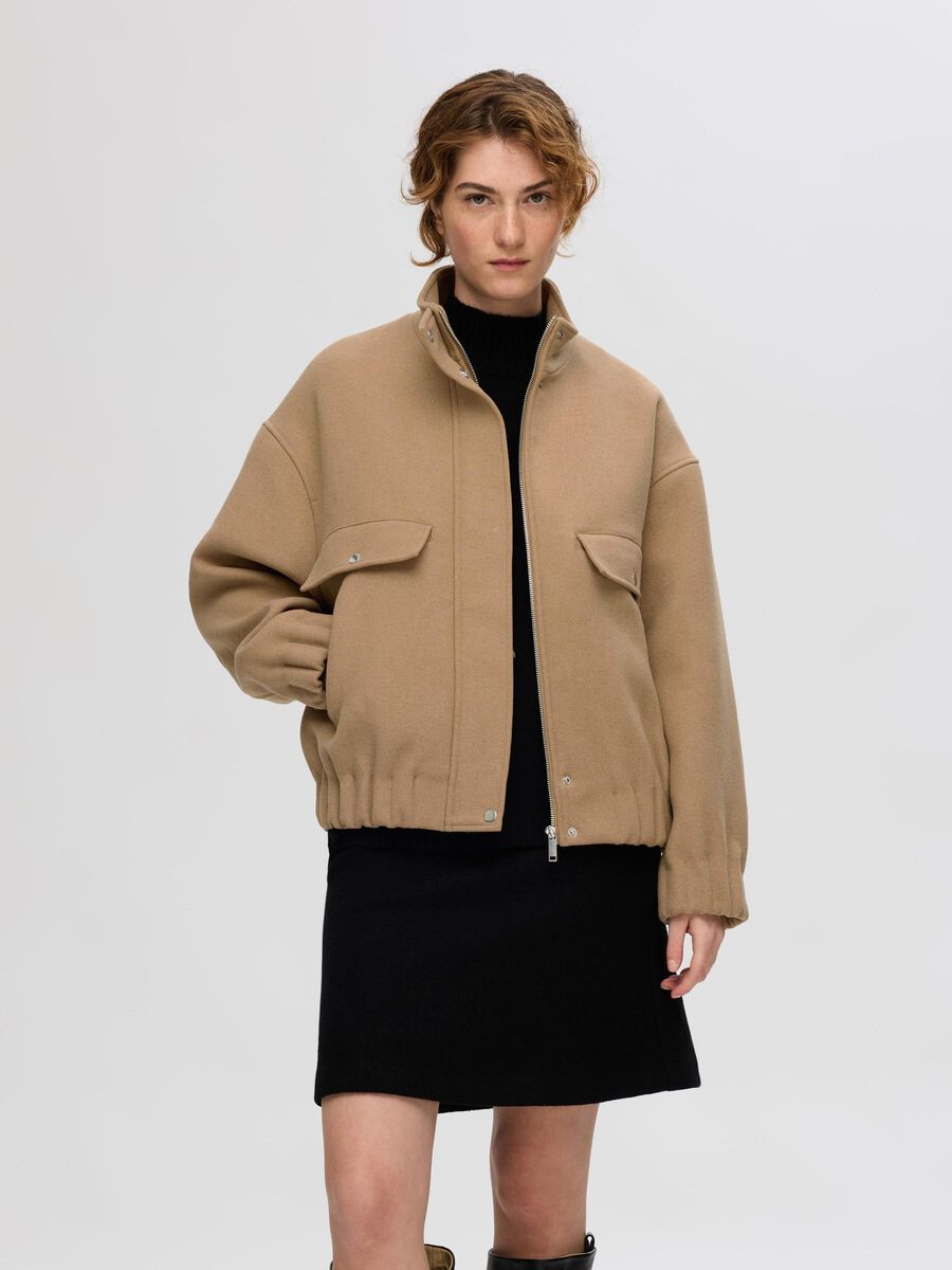 Selected WOOL BLEND BOMBER JACKET, Camel, highres - 16096513_Camel_1158131_003.jpg