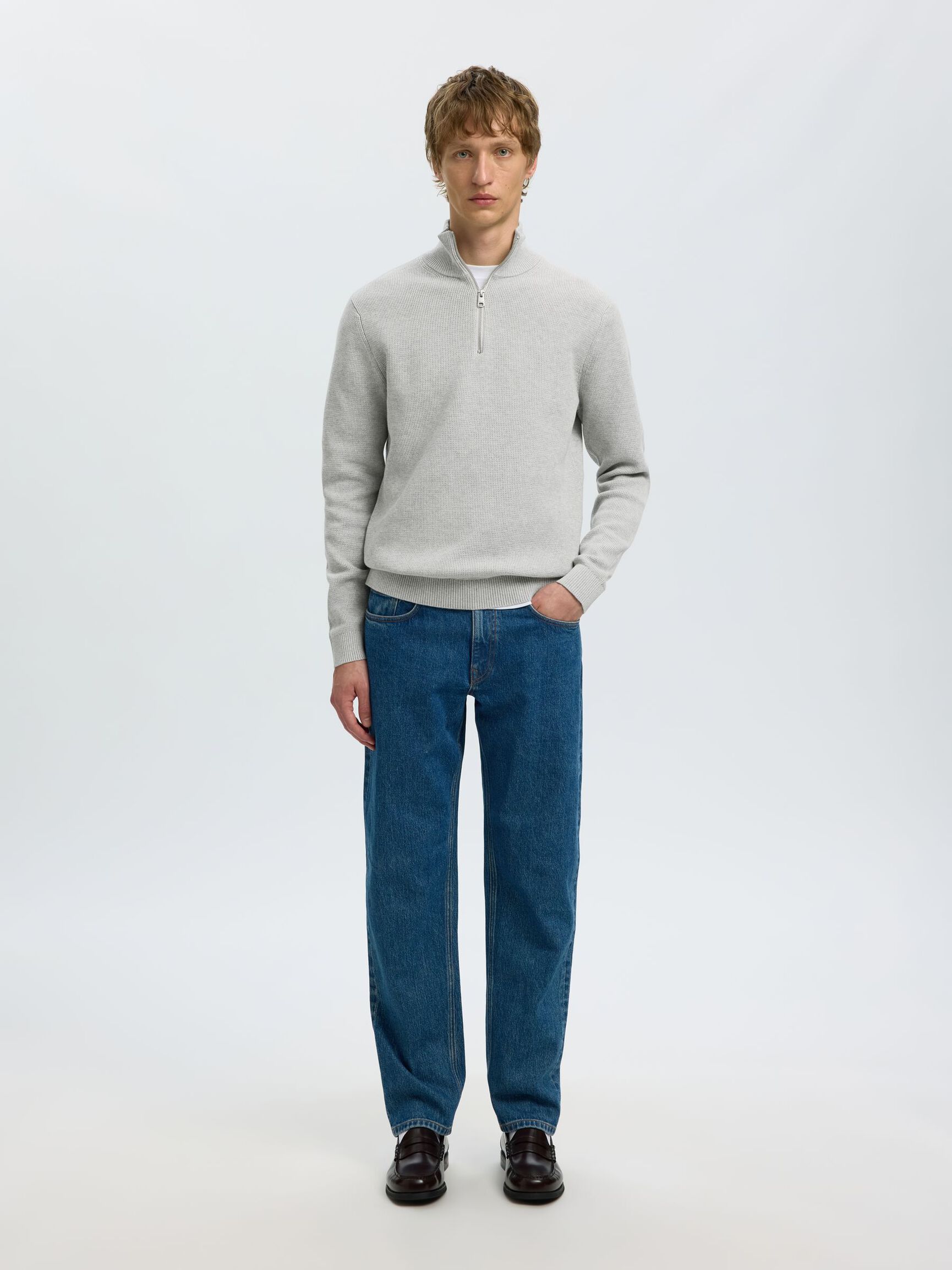 HALF-ZIP PULLOVER, Light Grey Melange, highres