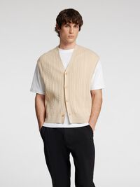 CABLE KNIT KNITTED VEST, Oatmeal, highres