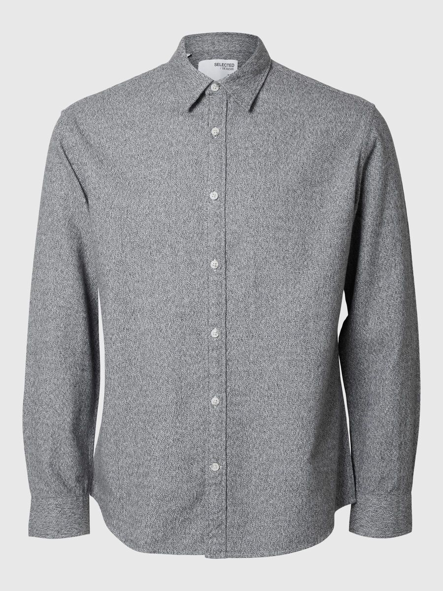 Selected LONG SLEEVED FLANNEL SHIRT, Grey Melange, highres - 16095733_GreyMelange_1143929_001.jpg