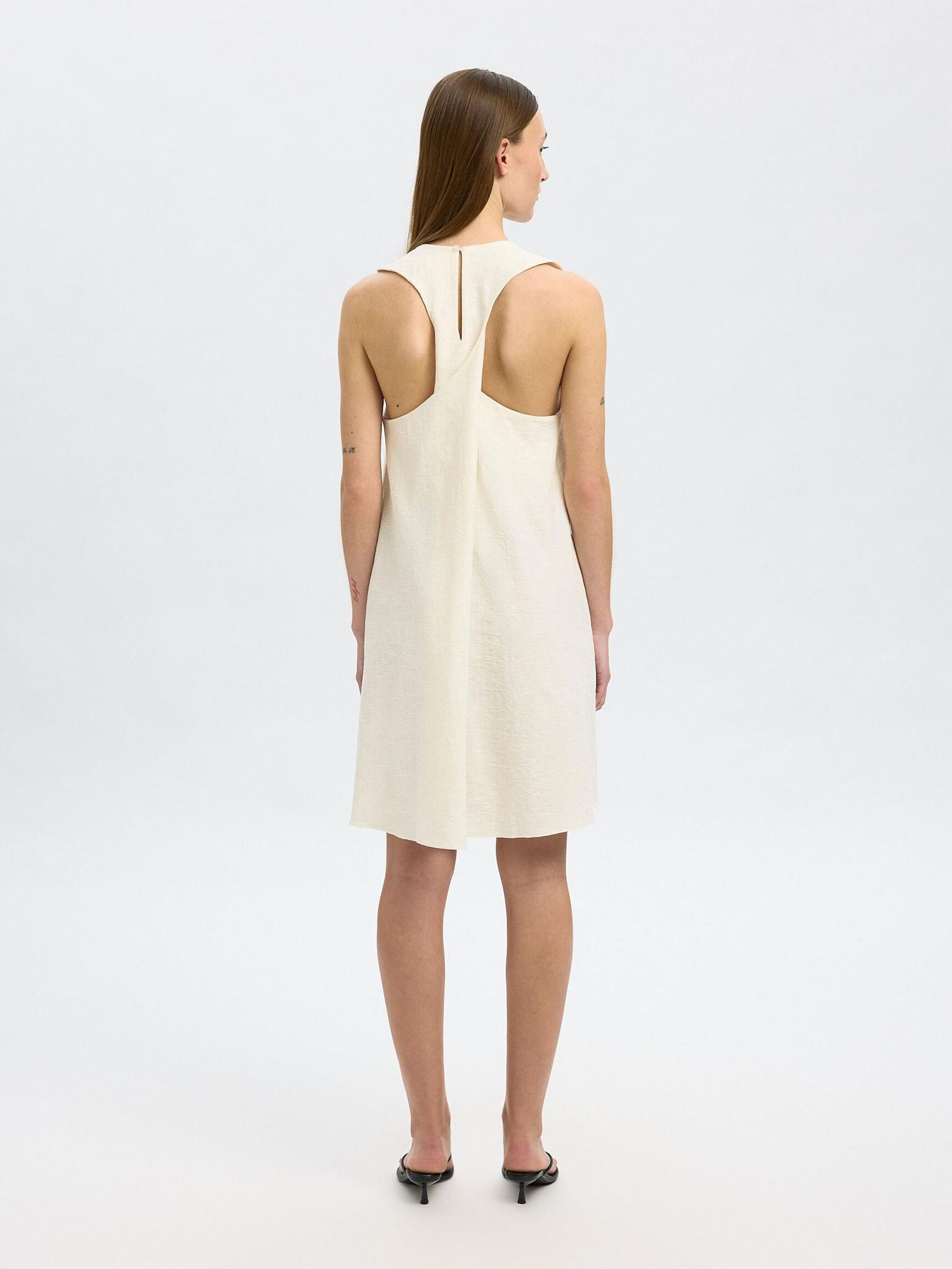 COTTON BLEND JACQUARD MINI DRESS, Snow White, highres