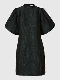 BLOMSTRETE JACQUARD KJOLE MED PUFFERMER, Scarab, highres