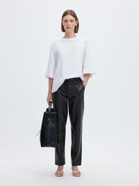 TAPERED LEATHER TROUSERS, Black, highres
