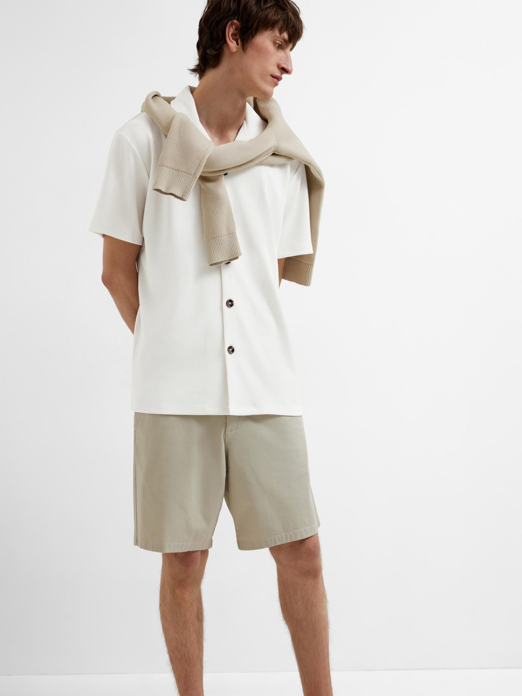 RIBBED CUBAN COLLAR SHORT SLEEVED SHIRT, Egret, highres
