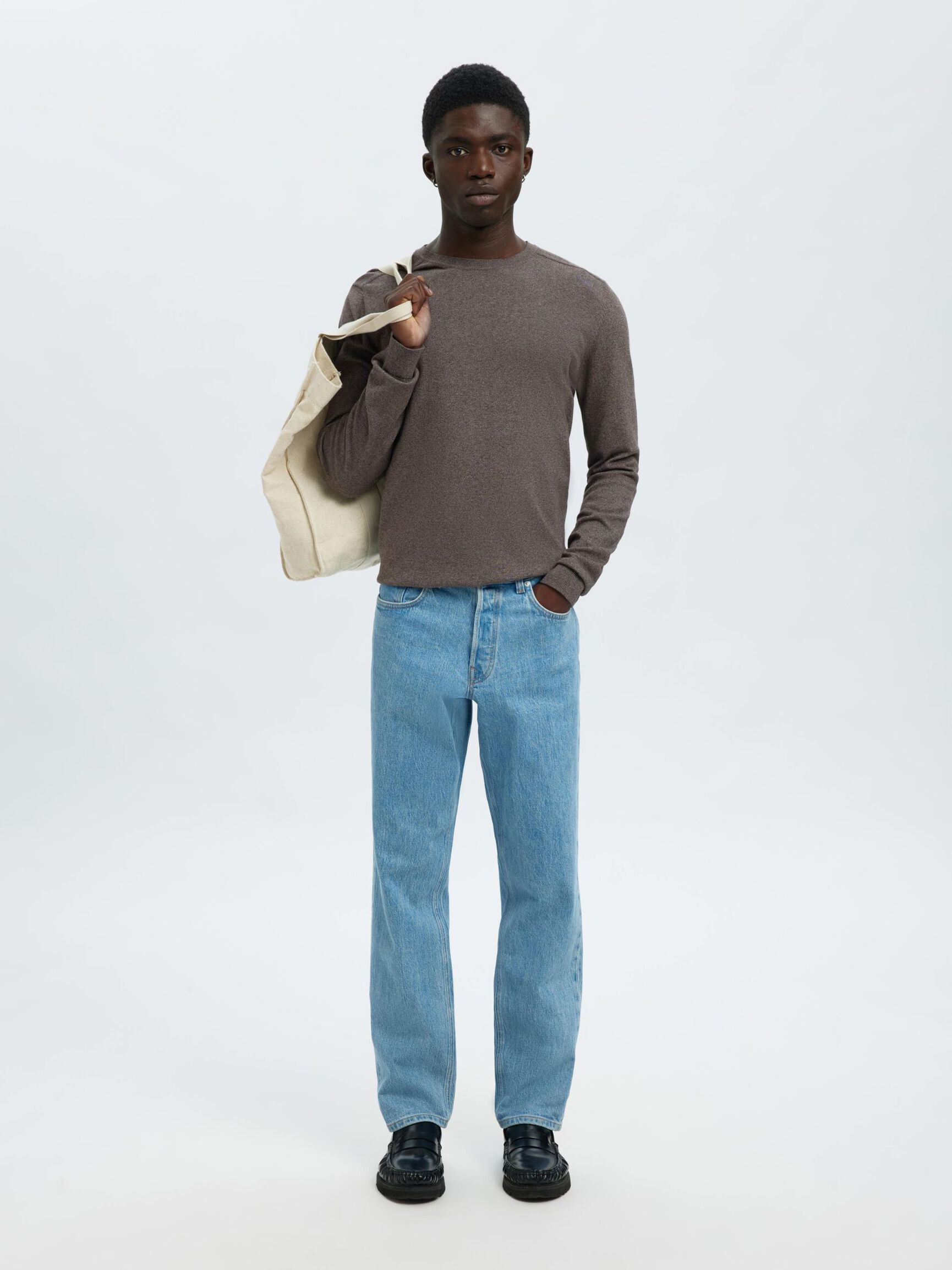 LONG-SLEEVED KNITTED JUMPER, Morel, highres