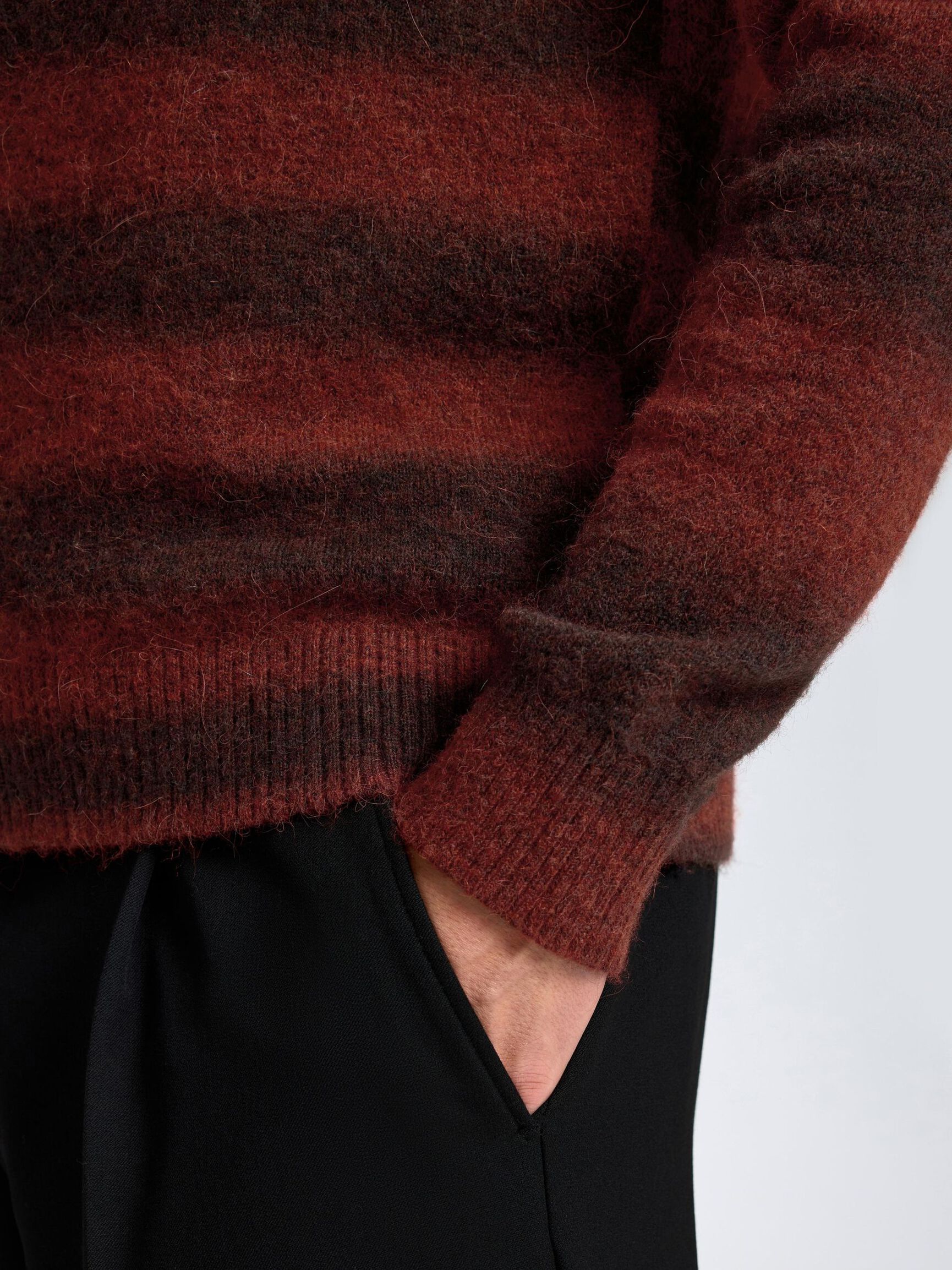 OMBRE STRIPETE CREW NECK-GENSER, Red Ochre, highres