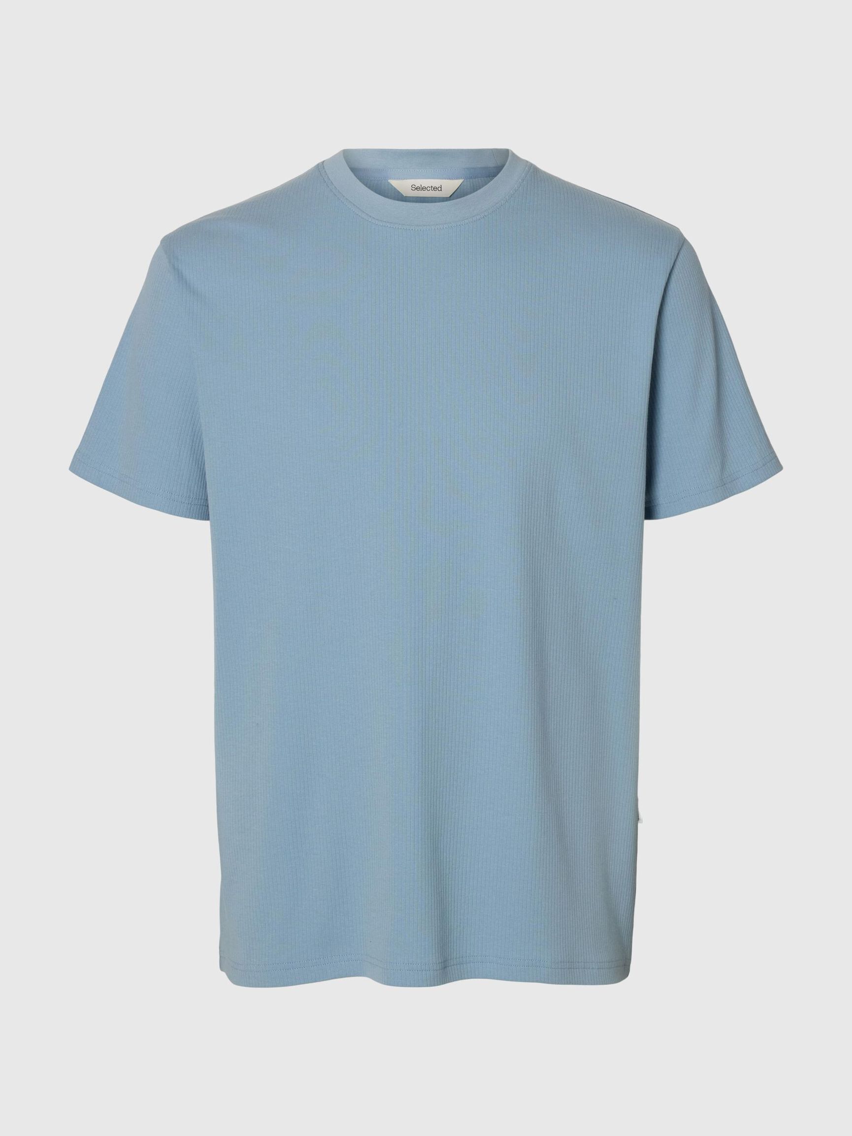RIBBED COTTON T-SHIRT, Dusty Blue, highres