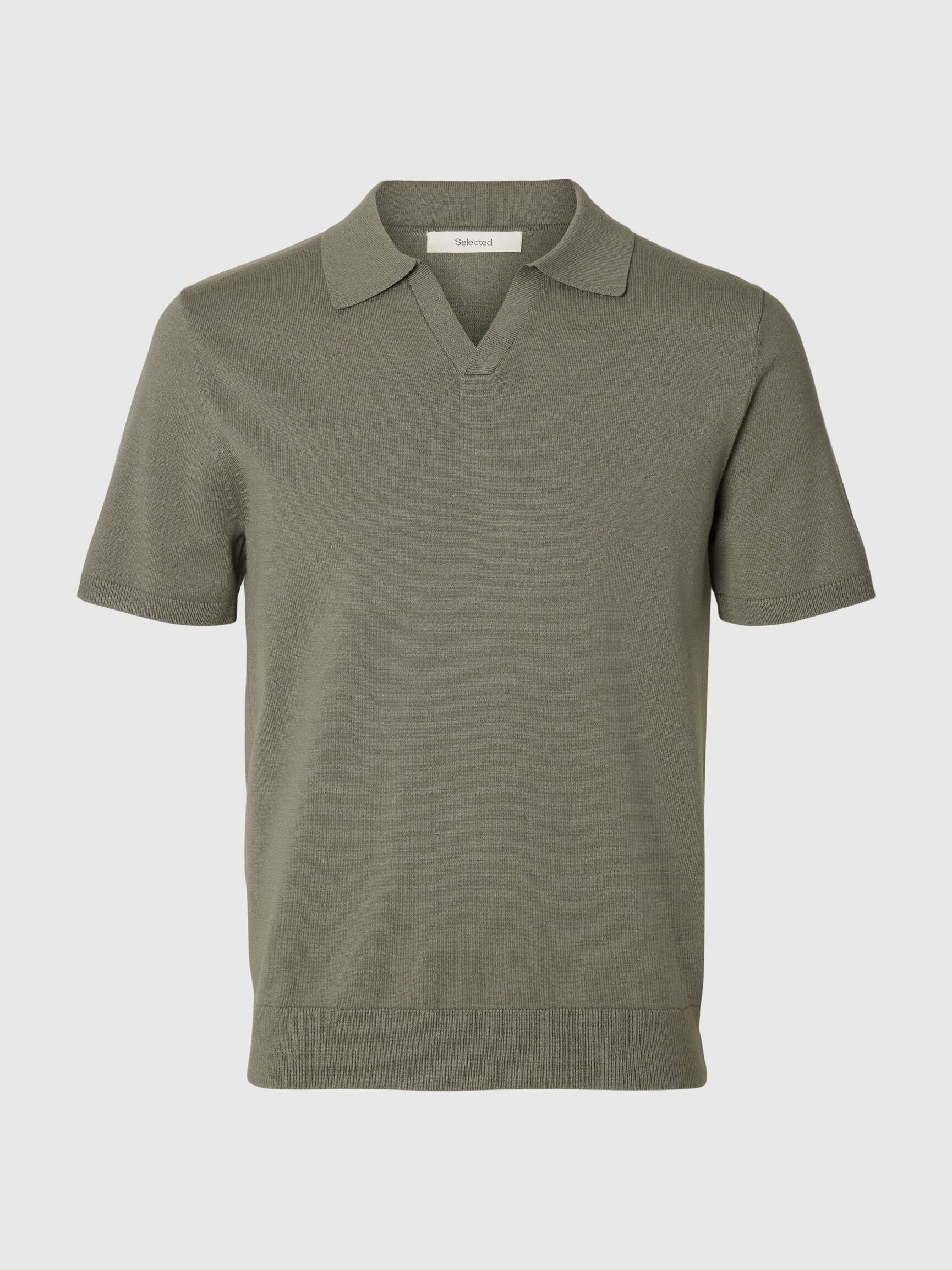 KNITTED POLO SHIRT, Vetiver, highres