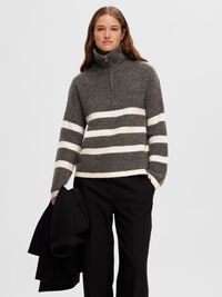 EN LAINE MÉLANGÉE À FERMETURE ÉCLAIR PULLOVER, Medium Grey Melange, highres