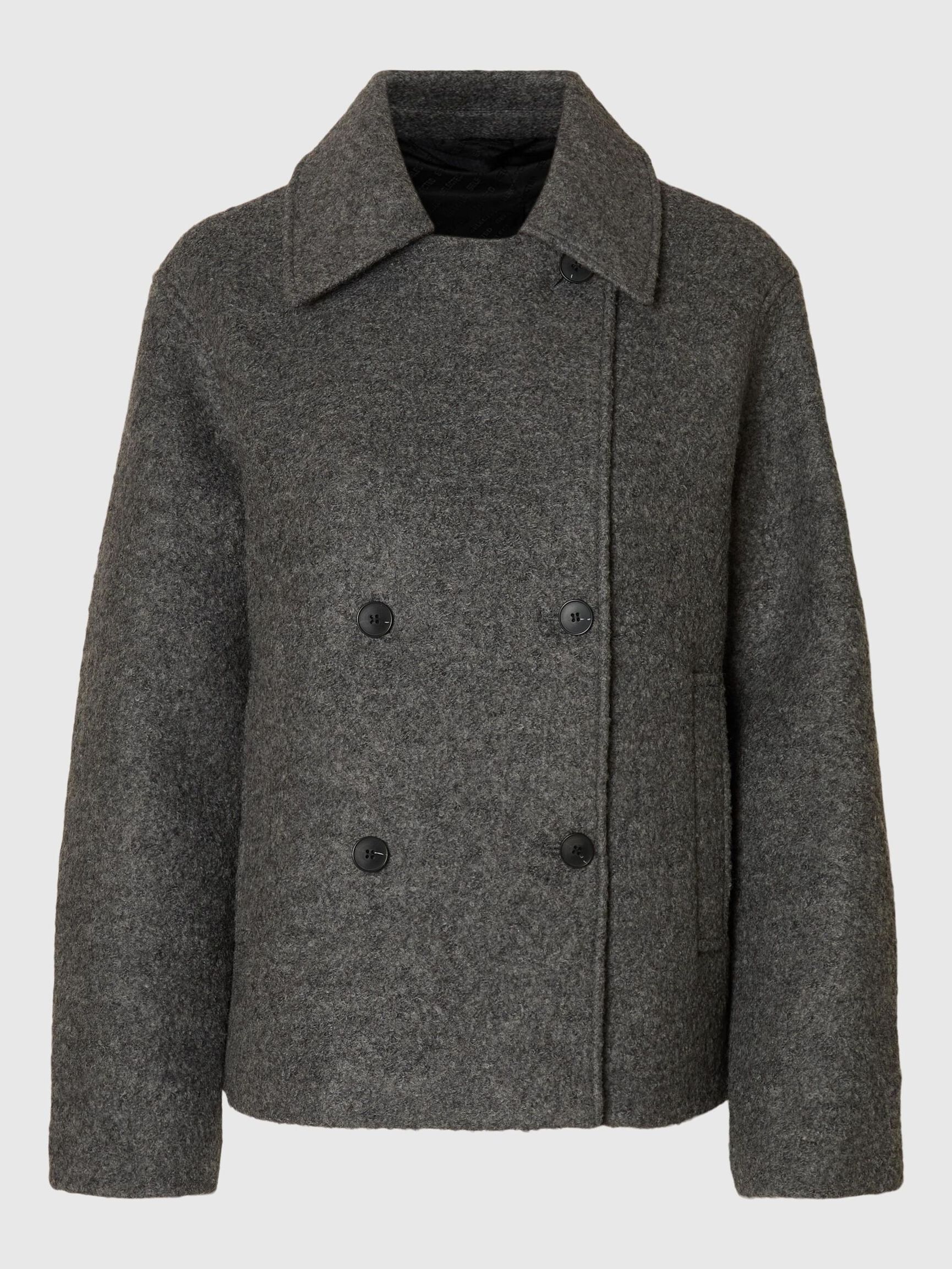 WOOL BLEND BOUCLE SHORT JACKET, Medium Grey Melange, highres