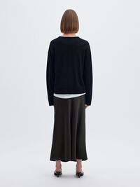SATIN MIDI SKIRT, Black, highres