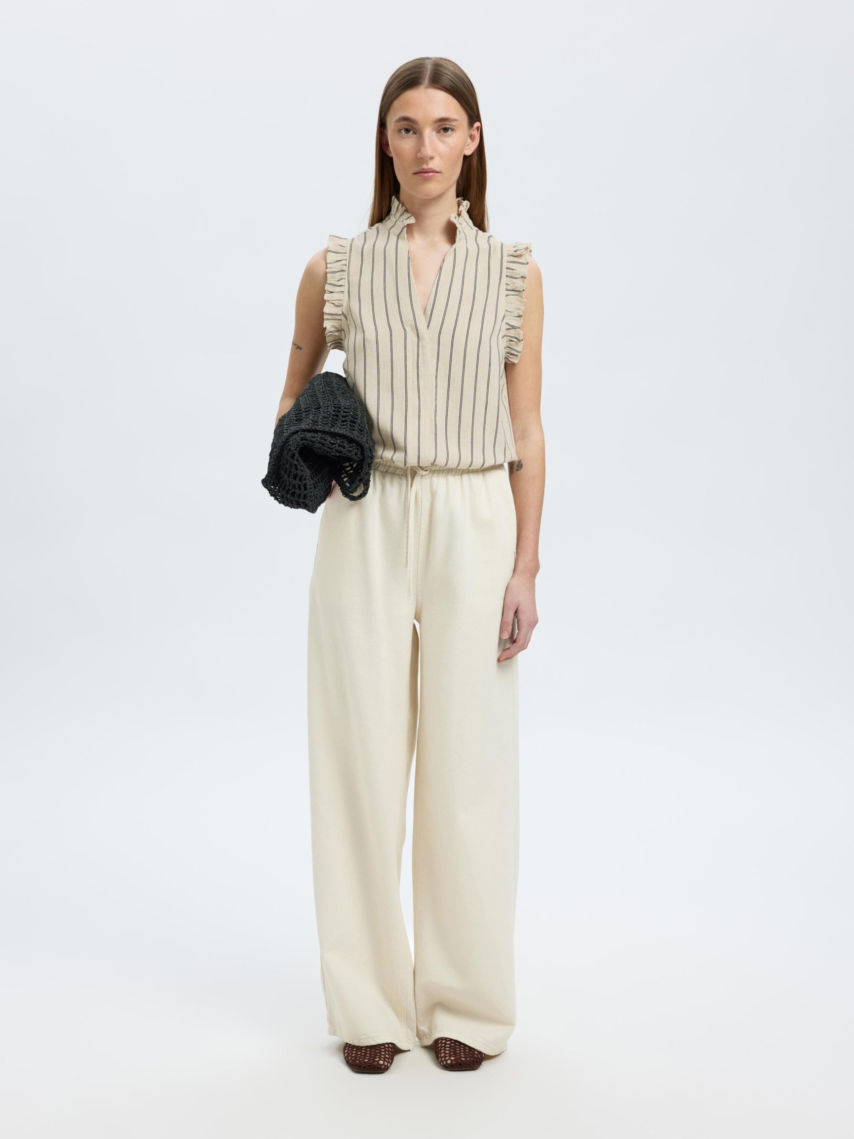 STRIPED BLOUSE, Sandshell, highres
