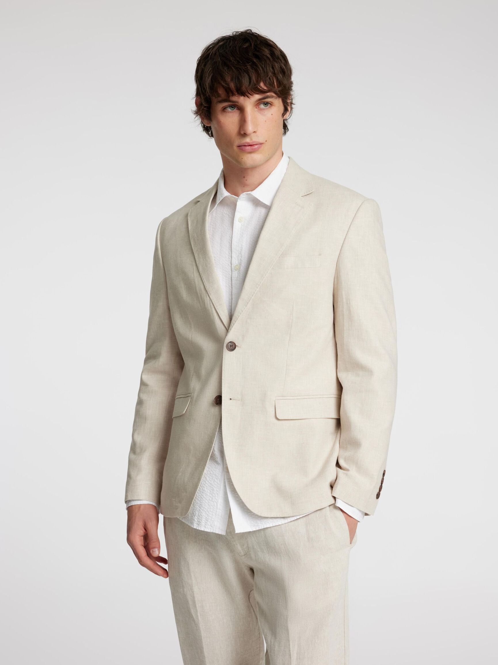 REGULAR FIT SINGLE-BREASTED BLAZER, Oatmeal, highres