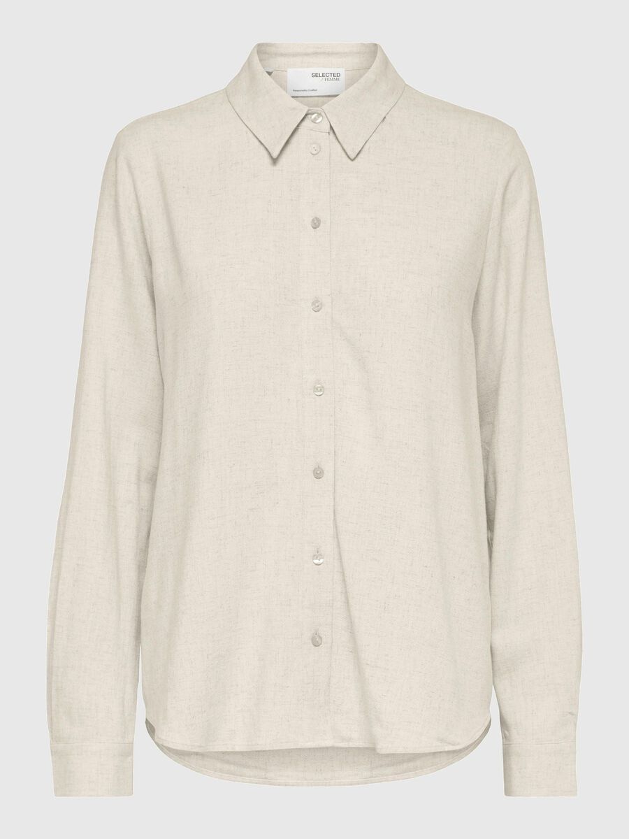 Selected VISCOSE BLEND SHIRT, Sandshell, highres - 16082298_Sandshell_001.jpg