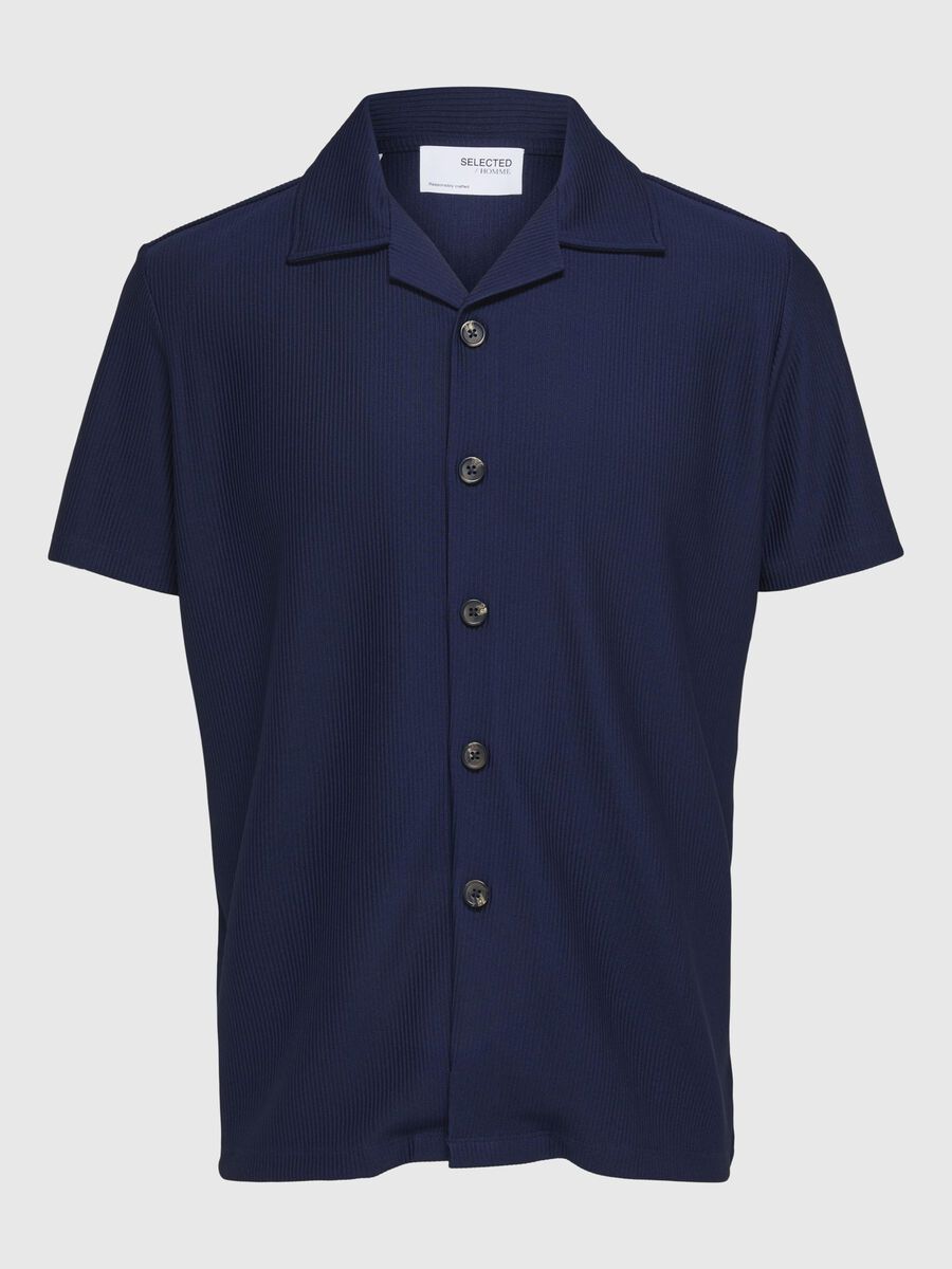 Selected GERIPPTES CUBAN COLLAR KURZARMHEMD, Black Iris, highres - 16090778_BlackIris_001.jpg