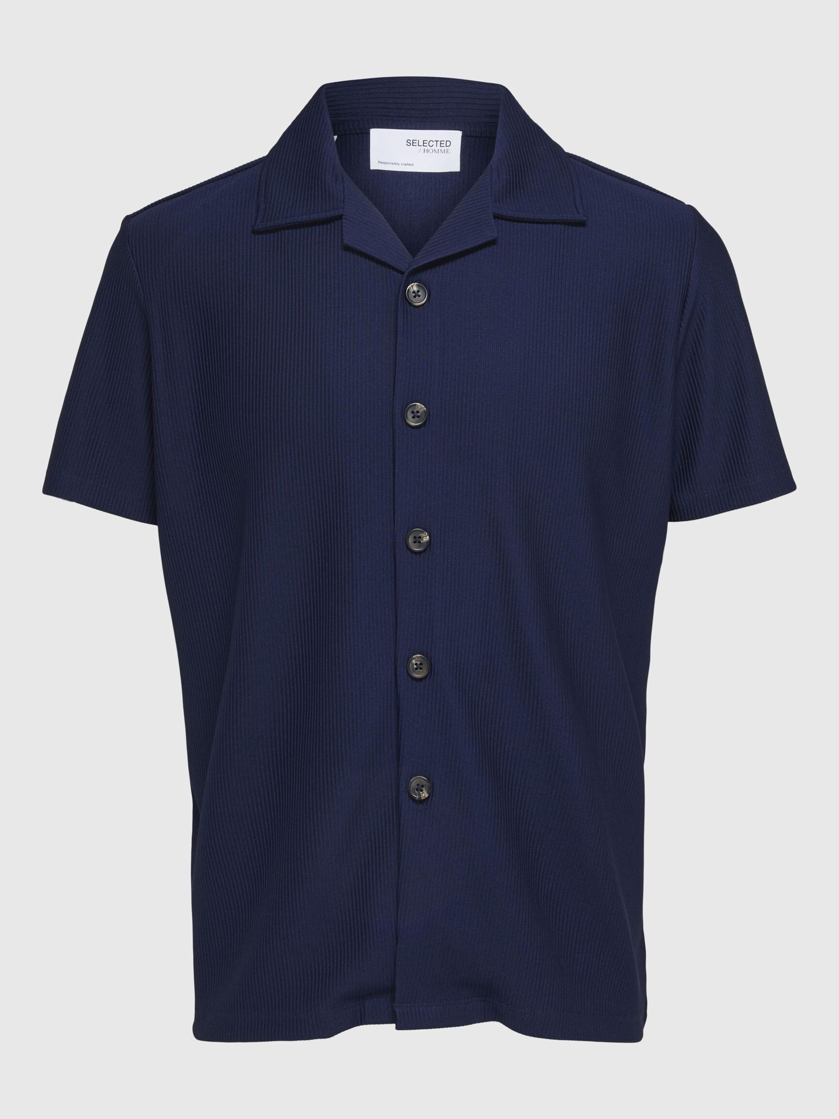 GERIPPTES CUBAN COLLAR KURZARMHEMD, Black Iris, highres