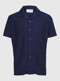 GERIPPTES CUBAN COLLAR KURZARMHEMD, Black Iris, highres