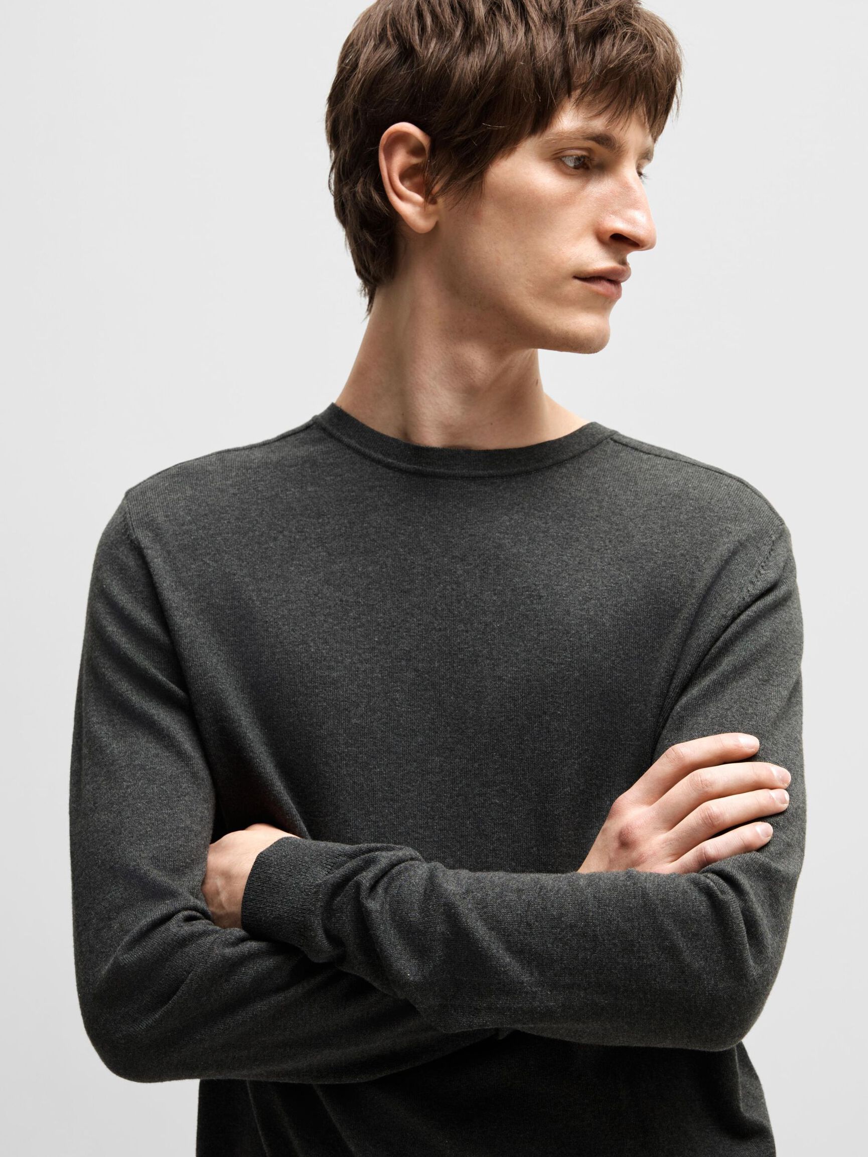 LANGARM STRICKPULLOVER, Antracit, highres