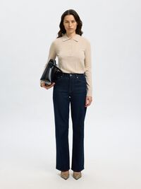 100% MERINOULD STRIKKET POLOSHIRT, Oatmeal, highres