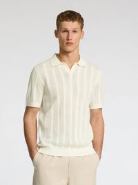 100% BAUMWOLL POLOHEMD AUS STRICK, Egret, highres