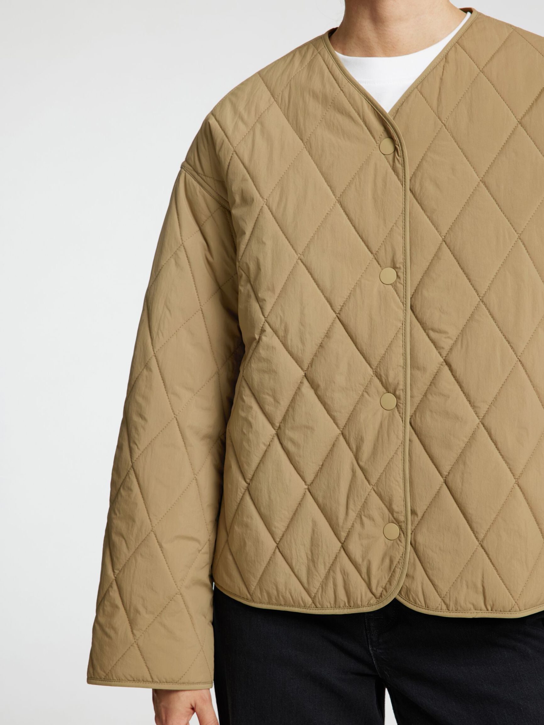 QUILTED SHORT JACKET, Greige, highres