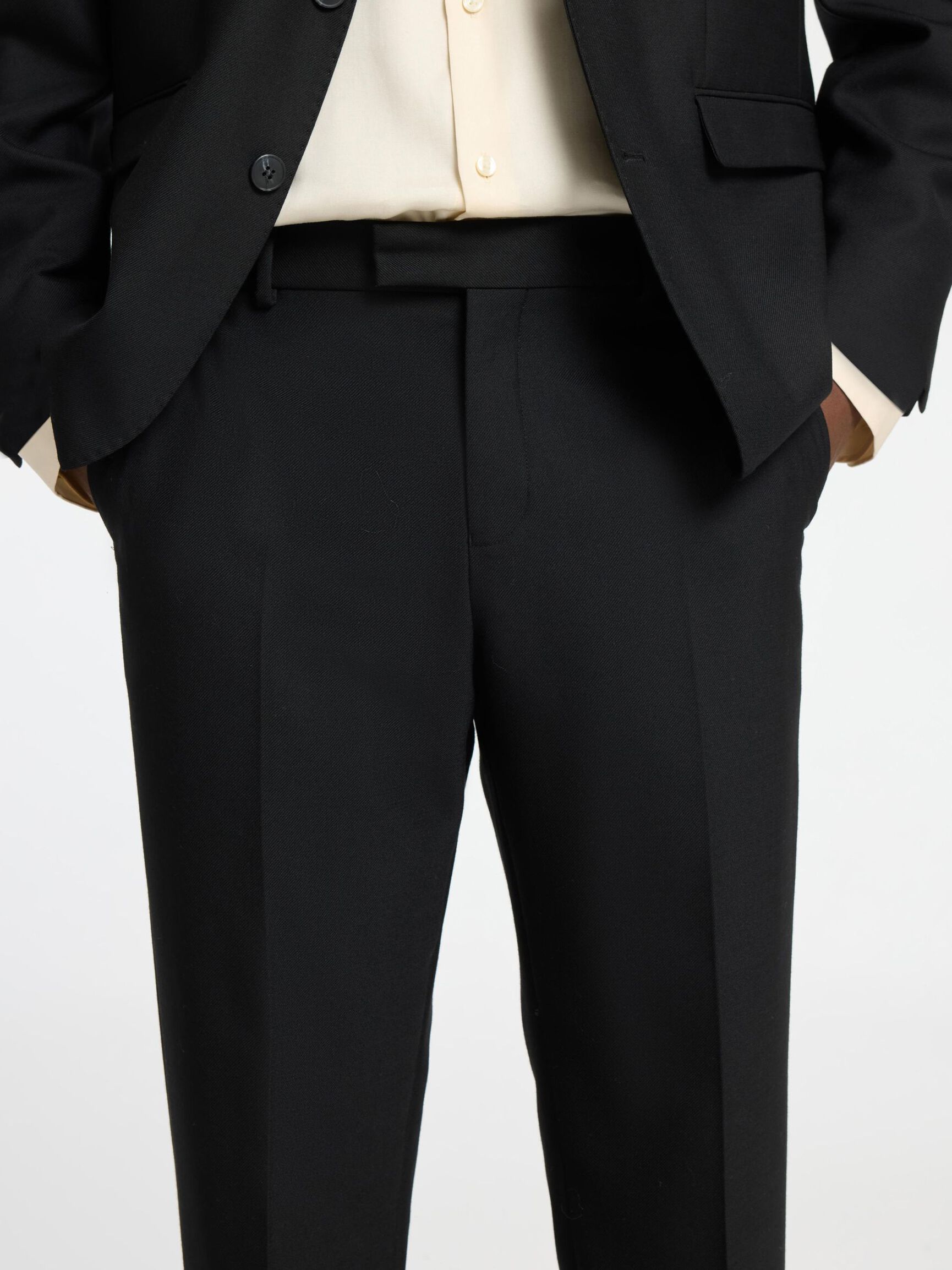 REGULAR FIT WOOL BLEND SUIT TROUSERS, Black, highres