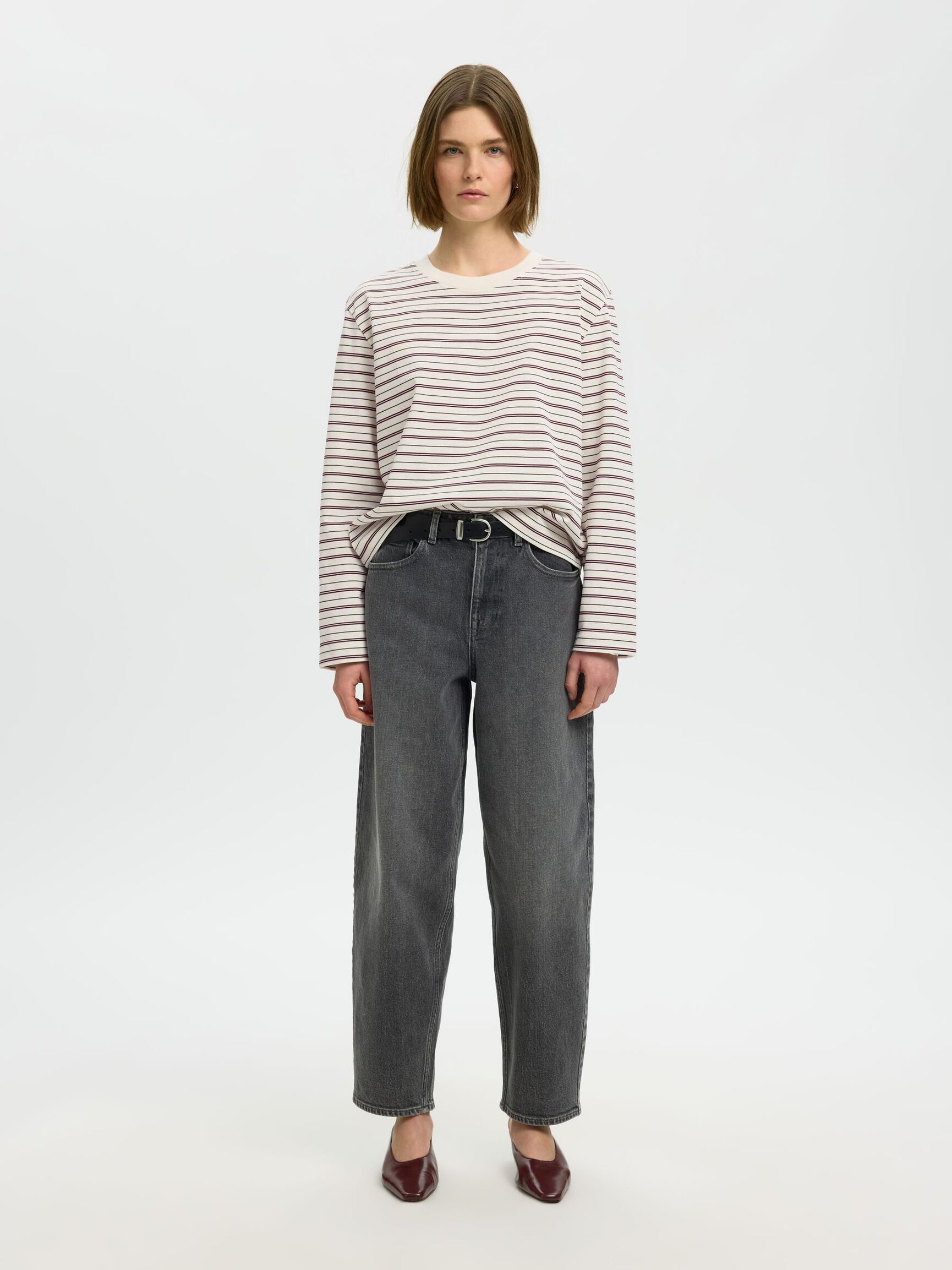 GESTREEPT T-SHIRT MET LANGE MOUWEN, Tawny Port, highres