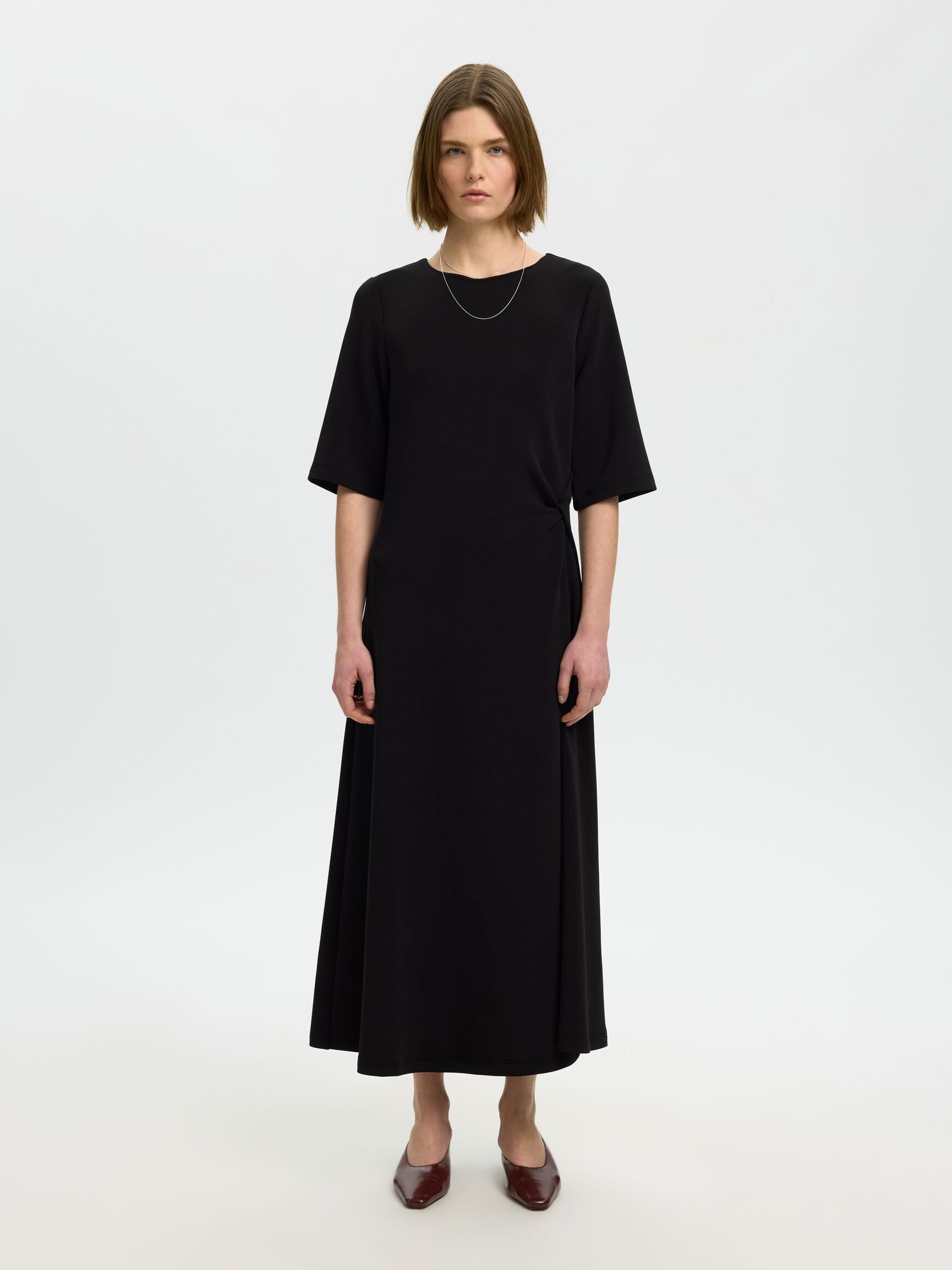 MET KORTE MOUWEN MAXI JURK, Black, highres