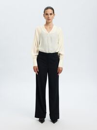 V-NECK LONG SLEEVED BLOUSE, Birch, highres