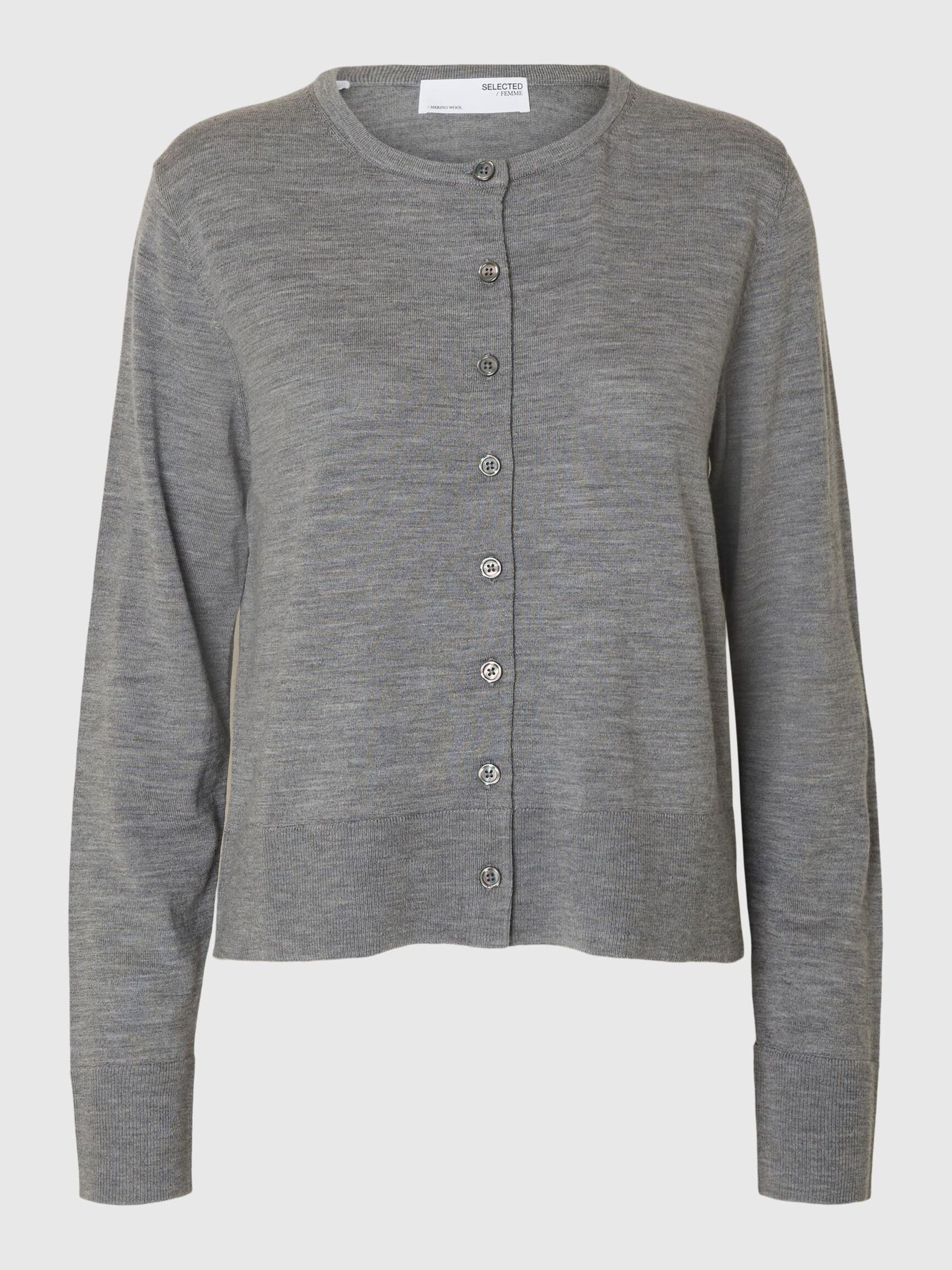 100% MERINOULD STRIKKET CARDIGAN, Medium Grey Melange, highres
