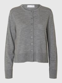100% MERINOULD STRIKKET CARDIGAN, Medium Grey Melange, highres