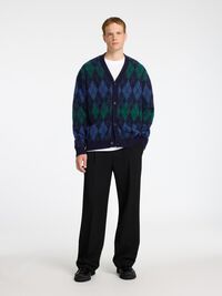 ARGYLE PRINT KNITTED CARDIGAN, Sky Captain, highres